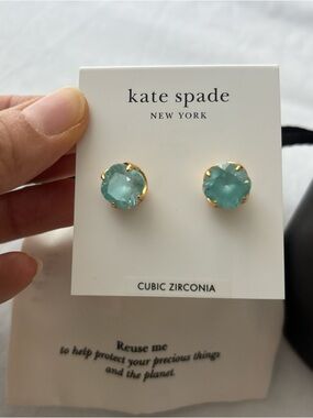 kate spade aqua cubic zirconia gold stud earrings